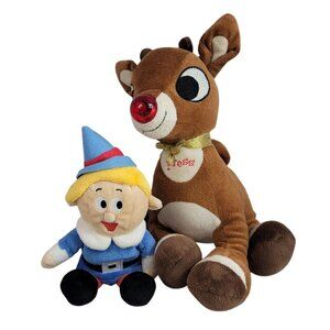 Rudolph the Red Nosed Reindeer & Hermey Elf Dentist Plush Rattle Light Lot of 2